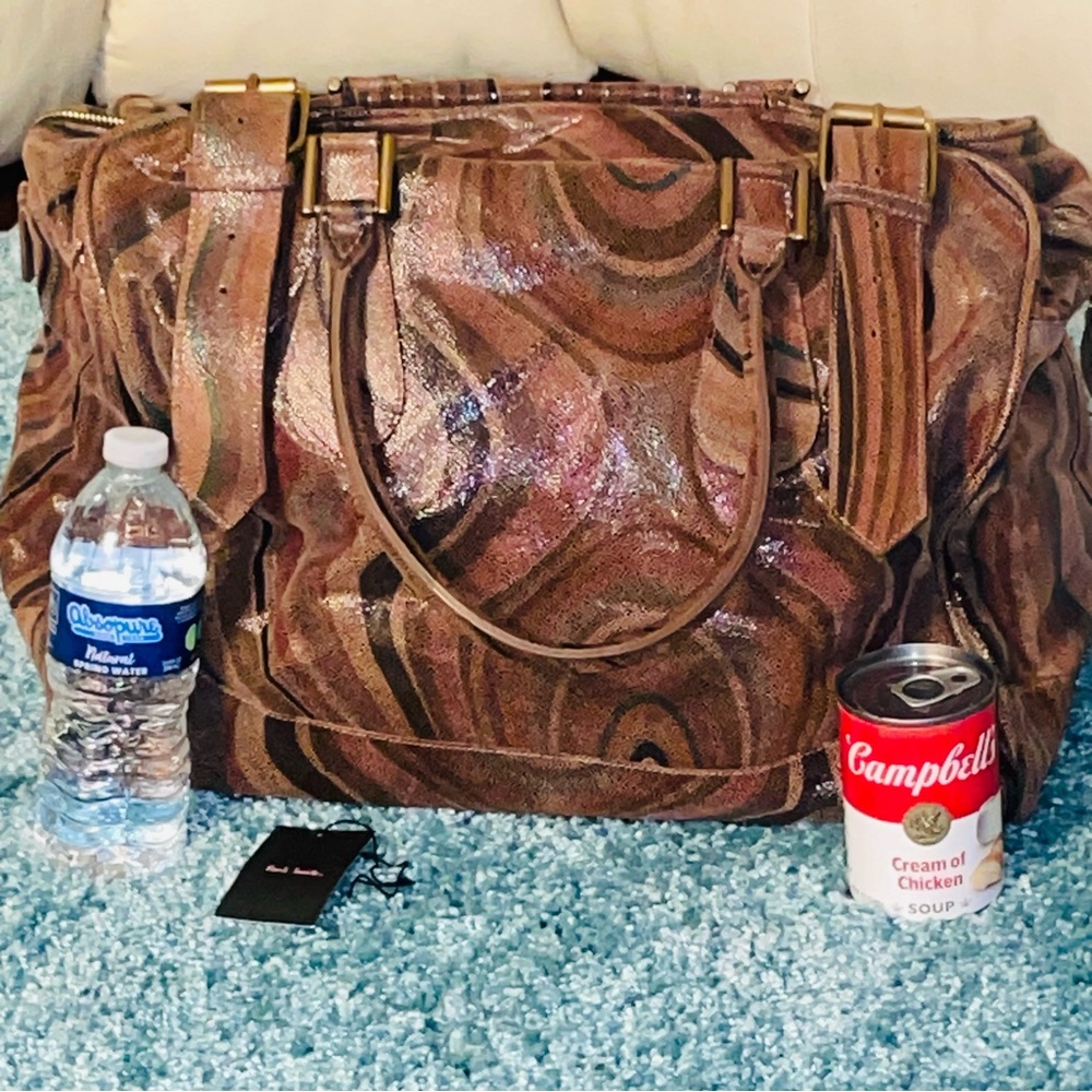 Paul Smith X-Large Unisex Zip Top  Duffle Double Buckle Brown Multi Swirl EUC